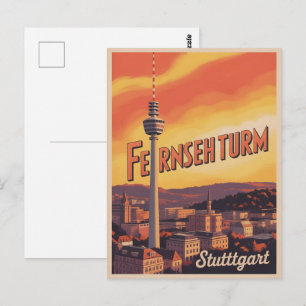 Cartão Postal Torre de TV Vintage Stuttgart Fernsehturm presente