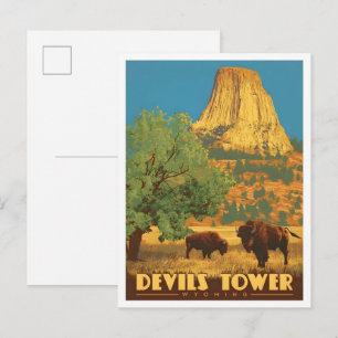 Cartão Postal Torre do Diabo Wyoming EUA Arte de Viagem Vintage