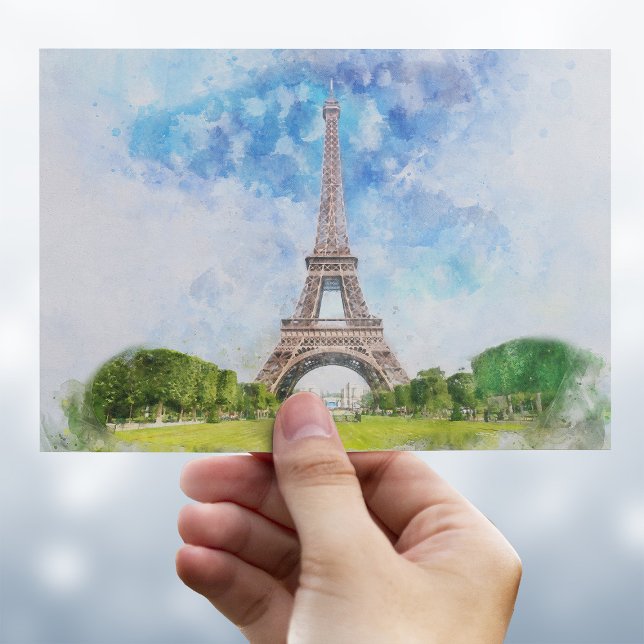 Cartão Postal Torre Eiffel Aquarela Arte de Impressão da Silhuet (Eiffel Tower Watercolor Paris Skyline Art Print. Postcard)