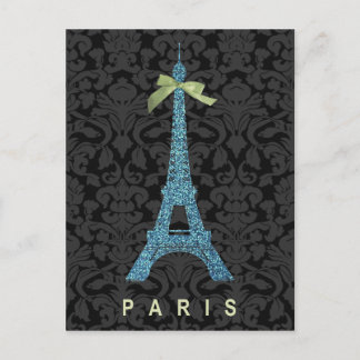 Cartão Postal Torre Eiffel Azul com brilho falso