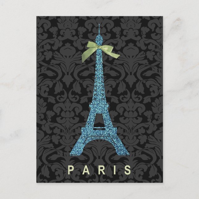 Cartão Postal Torre Eiffel Azul com brilho falso (Frente)