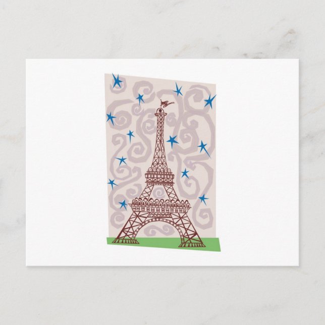 Cartão Postal Torre Eiffel com espirais e estrelas (Frente)