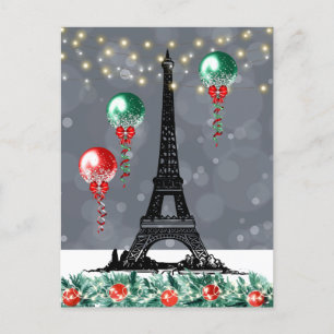 Cartão Postal Torre Eiffel de inverno, Balões de Natal à noite