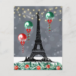 Cartão Postal Torre Eiffel de inverno, Balões de Natal à noite