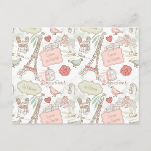 Cartão Postal Torre Eiffel de Paris Floral rosa