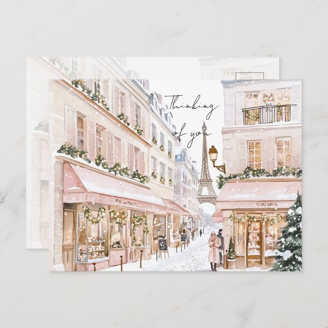 Cartão Postal Torre Eiffel de Paris Rosa Blush Pensando em você (Frente/Verso)