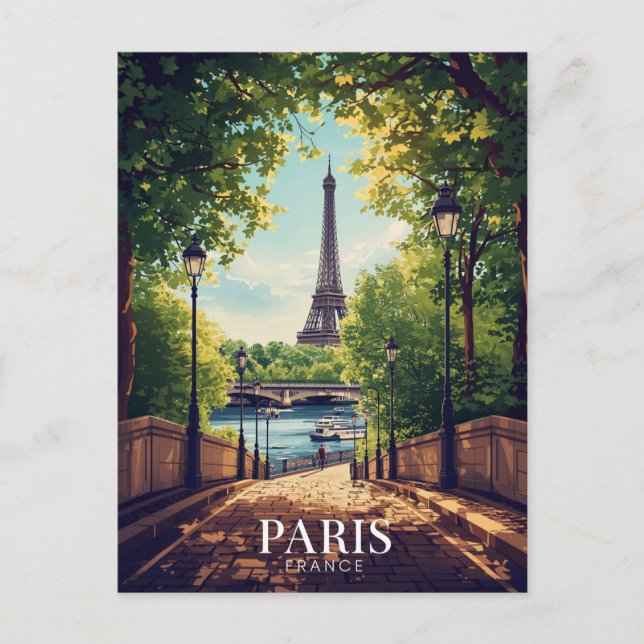 Cartão Postal Torre Eiffel do Parque de Verão de Paris (Frente)