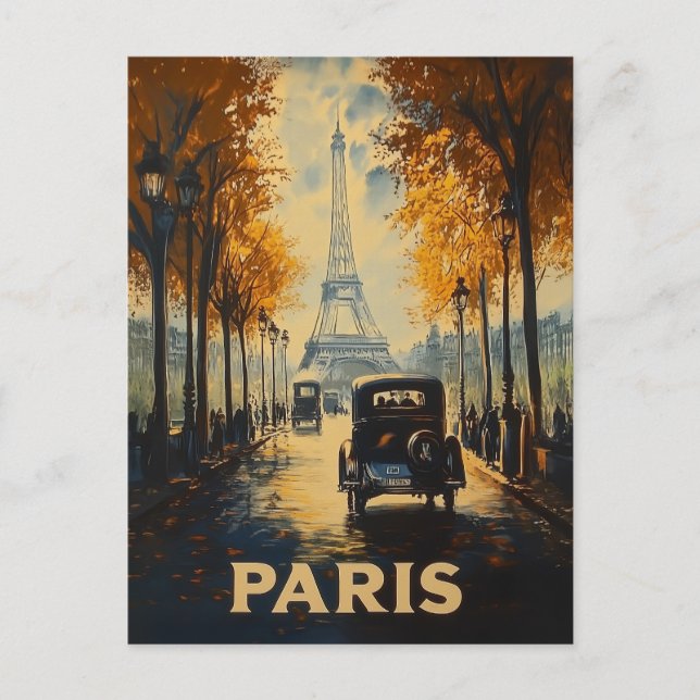 Cartão Postal Torre Eiffel do Poster de viagens Paris de 1930 (Frente)