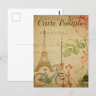 Cartão Postal Torre Eiffel e bicicleta Vintage