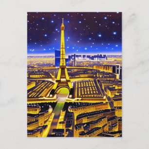 Cartão Postal Torre Eiffel e Paris sob as Estrelas