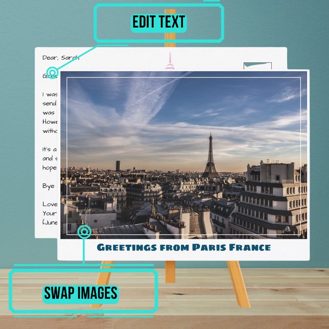 Cartão Postal Torre Eiffel e terraços de Paris (Instead of buying postcards, use this template to customize text & share your own photo.)