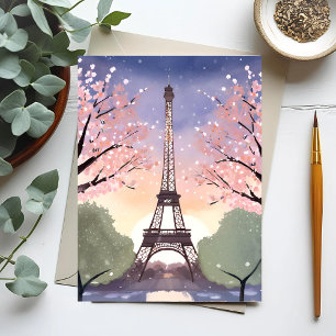 Cartão Postal Torre Eiffel em Bloom   Paris França Watercolor
