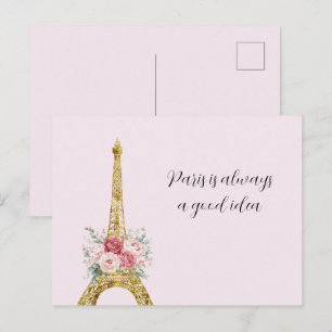 Cartão Postal Torre Eiffel floral Paris é Sempre Uma Boa Ideia