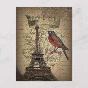 Cartão Postal torre Eiffel francesa de Paris do pássaro da coro