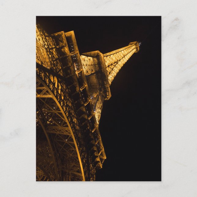 Cartão Postal Torre Eiffel Iluminada à Noite em Paris (Frente)