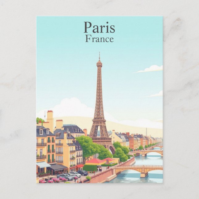 Cartão Postal Torre Eiffel Paris, França Viagem Antiga (Frente)