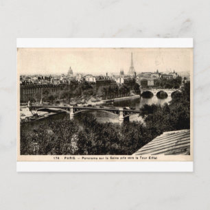 Cartão Postal Torre Eiffel Paris Seine Panorama Vintage