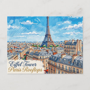 Cartão Postal Torre Eiffel Paris Telhados França