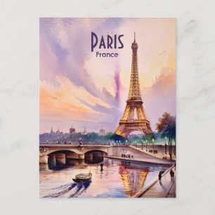 Cartão Postal Torre Eiffel Paris Viagem Aquarela Texto Personali