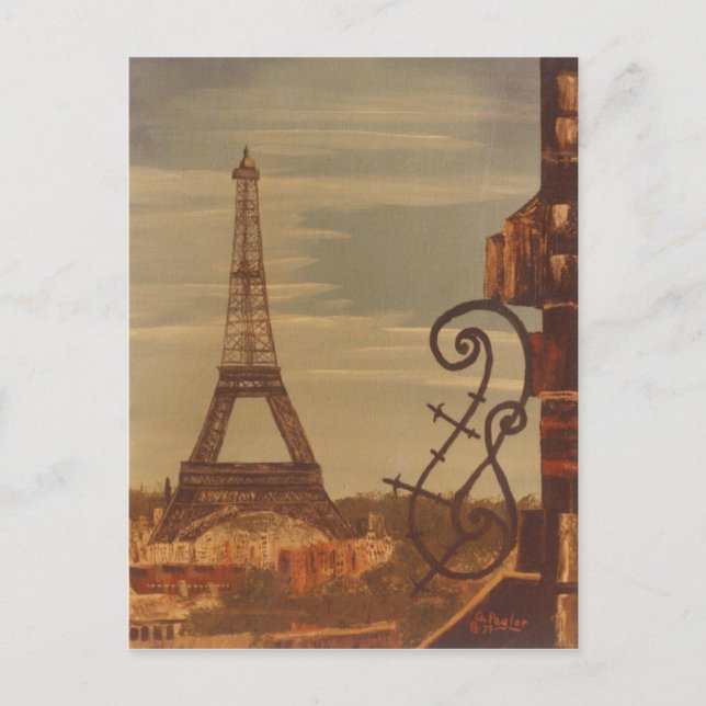 Cartão Postal Torre Eiffel, Parismo França- Acrílico na arte Can (Frente)