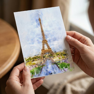 Cartão Postal Torre Eiffel Pôr do Sol Paris Água-Forte Francês