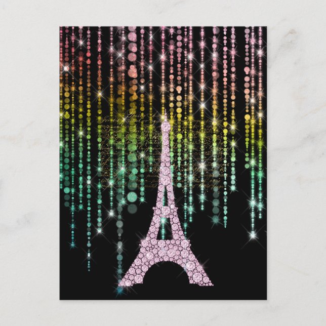 Cartão Postal Torre Eiffel, Rosa Rhinestones (Frente)
