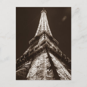 Cartão Postal Torre Eiffel Sepia Romance Noite de Paris França