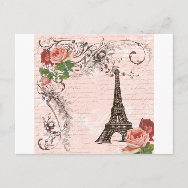 Cartão Postal Torre Eiffel Vermelho e Rosa Rosa Rosa Rosa (Frente)