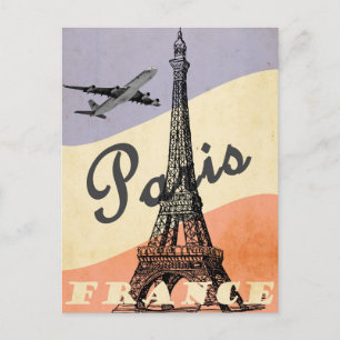 Cartão Postal Torre Eiffel Vintage Paris Viagens Aéreas Europeia