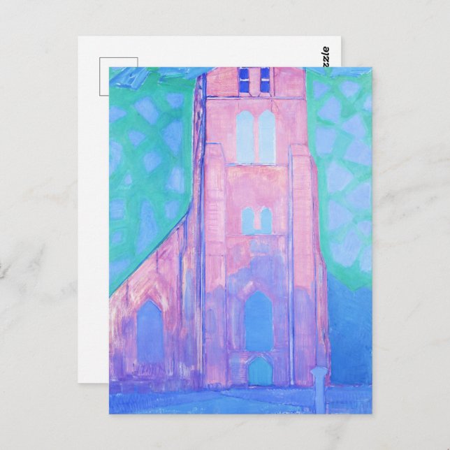 Cartão Postal Torre Igreja em Domburg por Piet Mondrian (Frente/Verso)