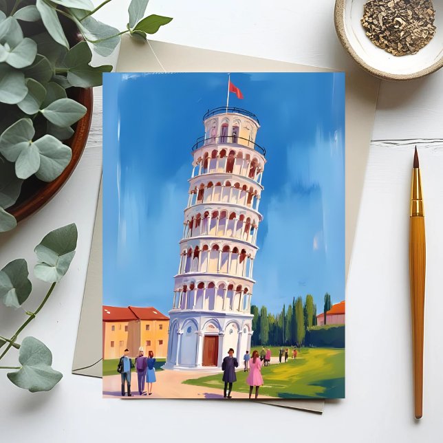 Cartão Postal Torre inclinada da pintura de Pisa Itália (Criador carregado)