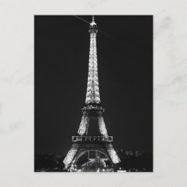 Cartão Postal Torre Negra Branca Eiffel na Noite de Paris
