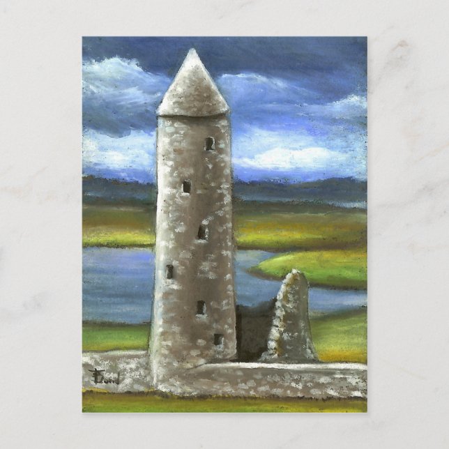 Cartão Postal torre redonda de Clonmacnoise (Frente)