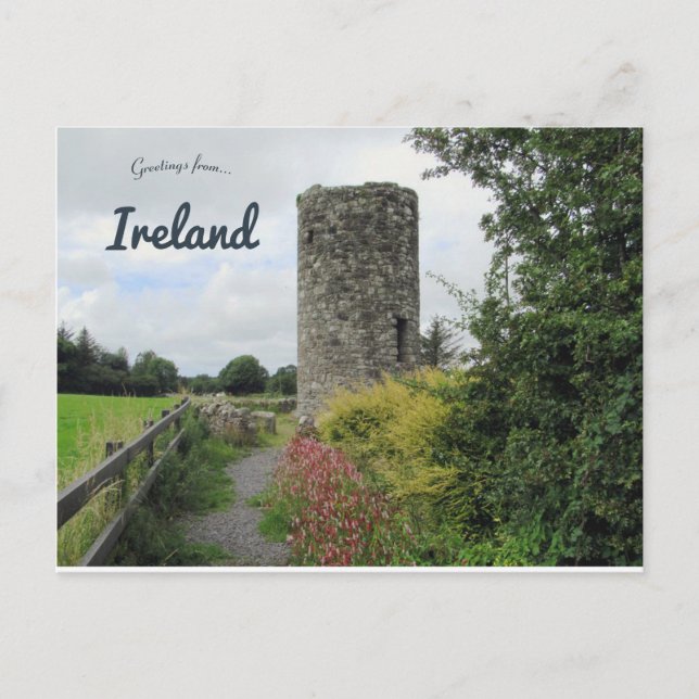 Cartão Postal Torre redonda em Drumcliffe County Sligo Irlanda (Frente)