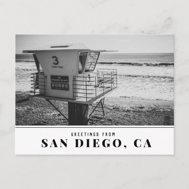 Cartão Postal Torre salva-vidas em Torrey Pines Beach San Diego (Frente)