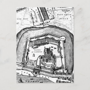 Cartão Postal Torre Vintage 1800s Torre de Londres - Mapa Retro 