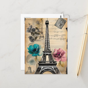 Cartão Postal Torre Vintage Sepia Eiffel