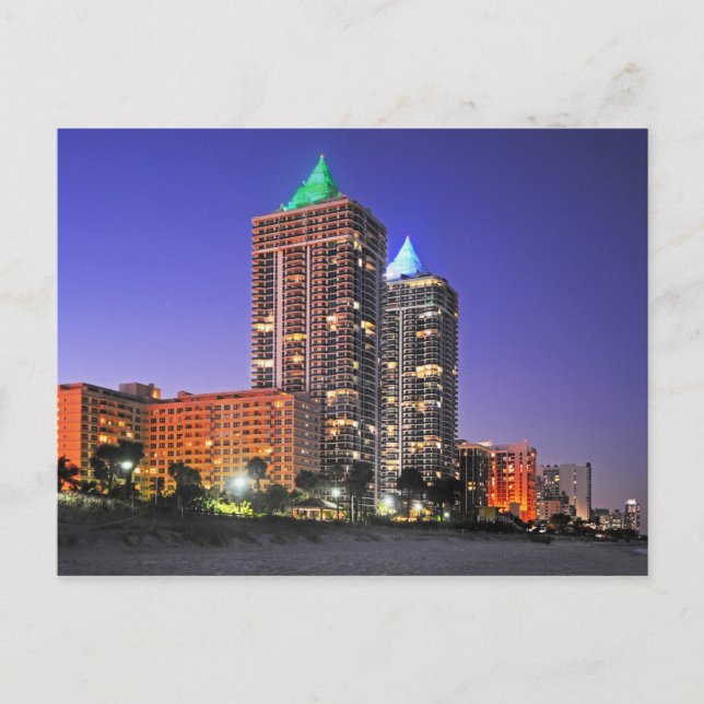 Cartão Postal Torres Diamantes Azul e Verde, Miami Beach (Frente)