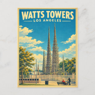 Cartão Postal Torres Watts Los Angeles Viagem Antiga Califórnia