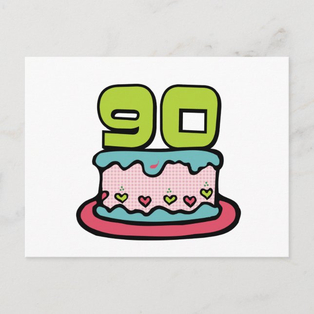 Cartão Postal Torta de Aniversário de 90 Anos (Frente)