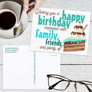 Cartão Postal Torta de Aniversário de Sorvete Tipografia Verde C