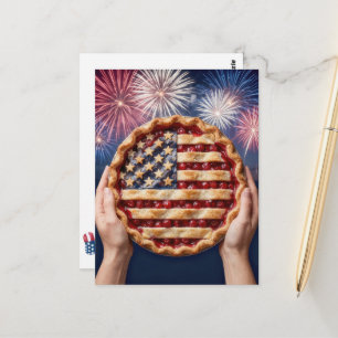 Cartão Postal Torta de Cereja com Crosta de Bandeira Americana d