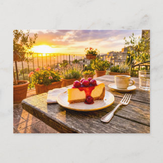 Cartão Postal Torta de cereja em terraço italiano ensolarado