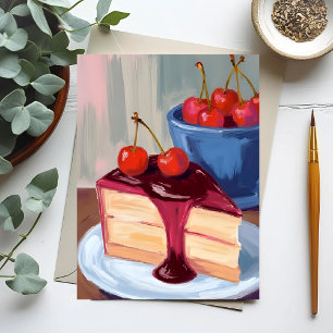 Cartão Postal Torta de Cereja   Pintura de Comida de Padaria