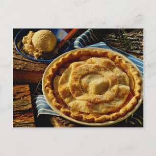 Cartão Postal Torta deliciosa de pêssego, sorvete de baunilha