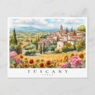 Cartão Postal Toscana Girassóis Aquarela Itália Viagem