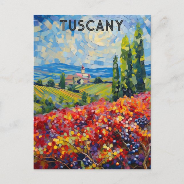 Cartão Postal Toscânia Itália Vinha Italiana Textuturada Aquarel (Frente)