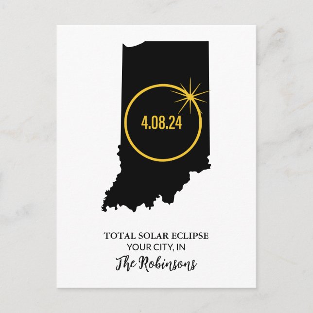 Cartão Postal Total Solar Eclipse 2024 Custom Name, City Indiana (Frente)