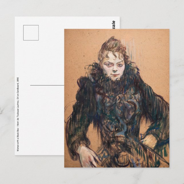 Cartão Postal Toulouse-Lautrec - Mulher com um Boa Preto (Frente/Verso)