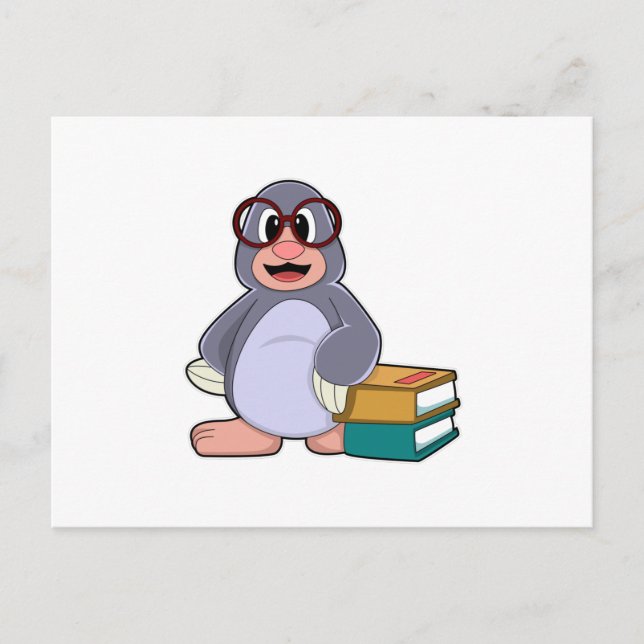 Cartão Postal Toupeira com Óculos & Livros (Frente)